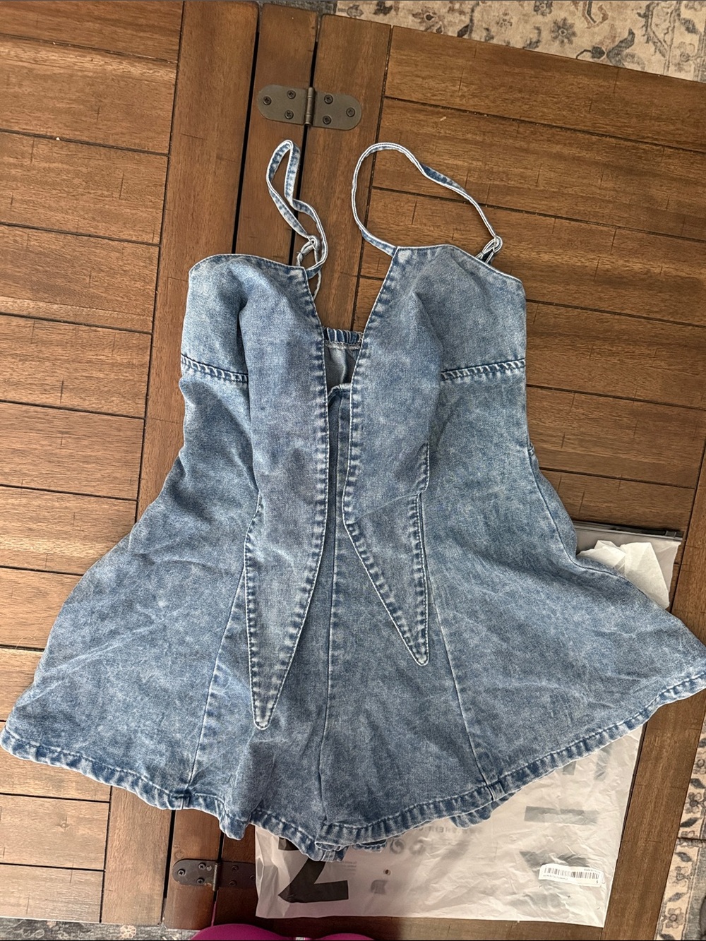 SHEIN Washed Blue Denim-Look Romper with Adjustable Straps